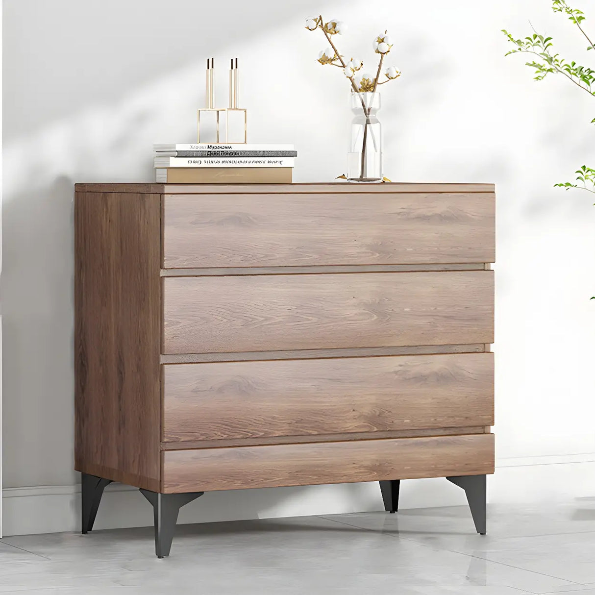 Dark Khaki Finish Oak Wood Dresser for Drawers Image - 29