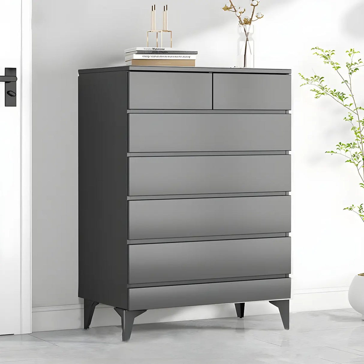 Dark Khaki Finish Oak Wood Dresser for Drawers Image - 30