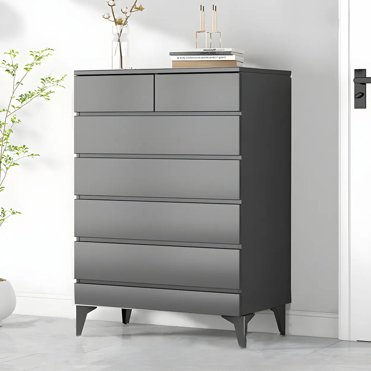 Dark Khaki Finish Oak Wood Dresser for Drawers Image - 31