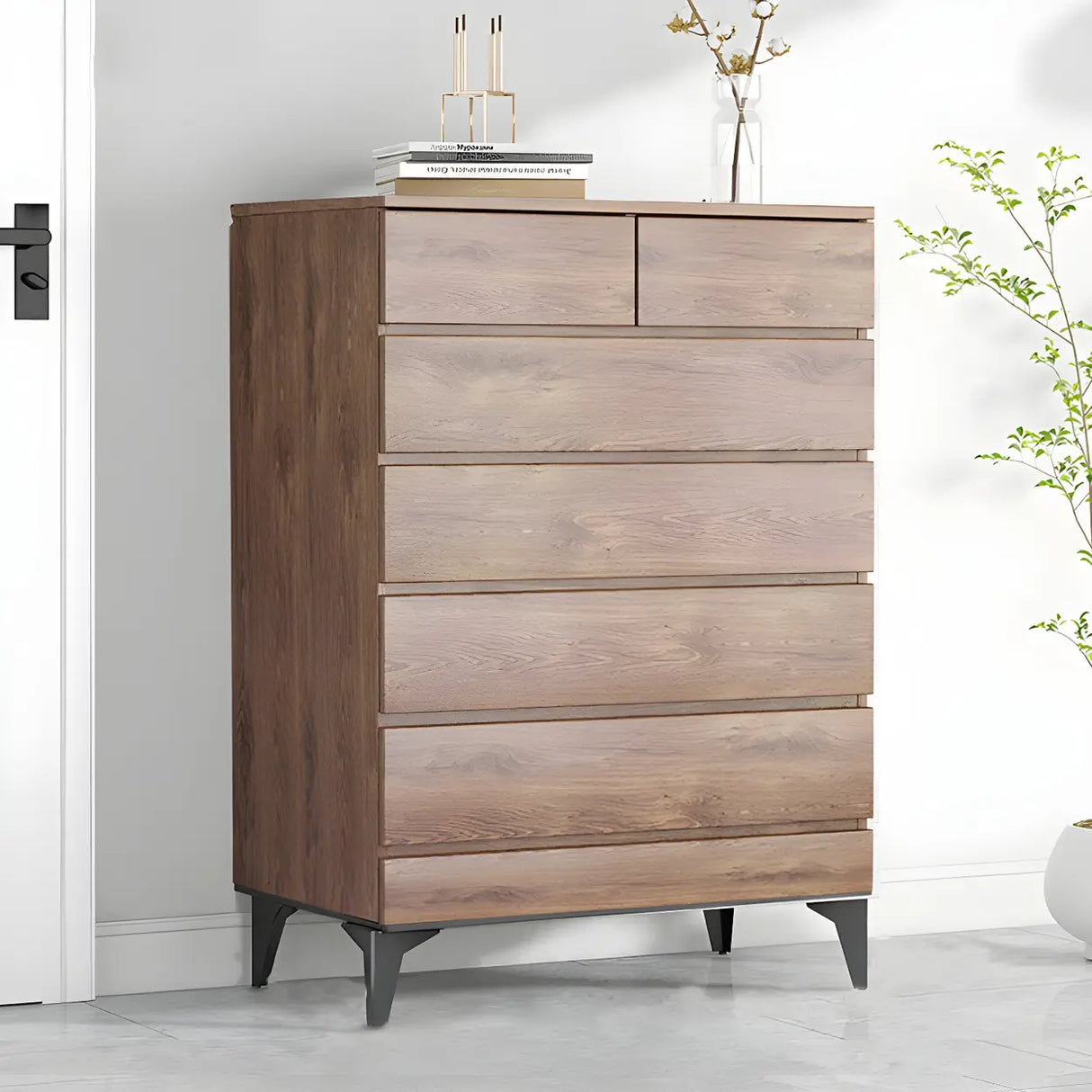 Dark Khaki Finish Oak Wood Dresser for Drawers Image - 32