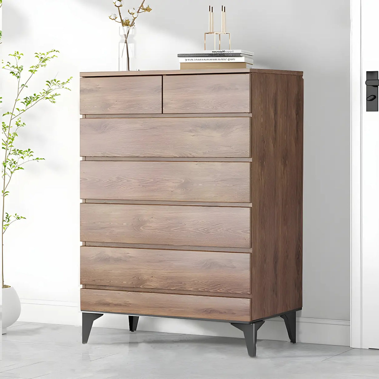 Dark Khaki Finish Oak Wood Dresser for Drawers Image - 33