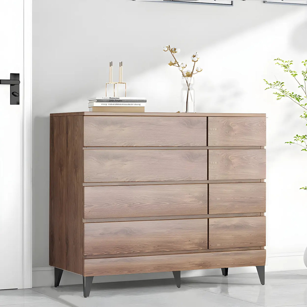 Dark Khaki Finish Oak Wood Dresser for Drawers Image - 35