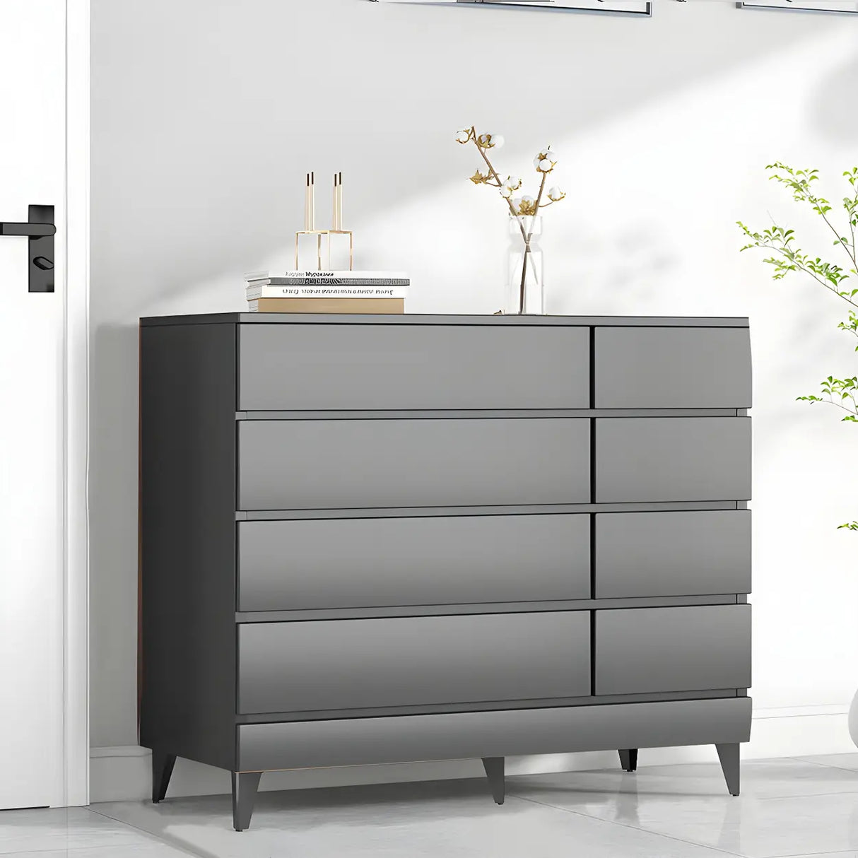 Dark Khaki Finish Oak Wood Dresser for Drawers Image - 36