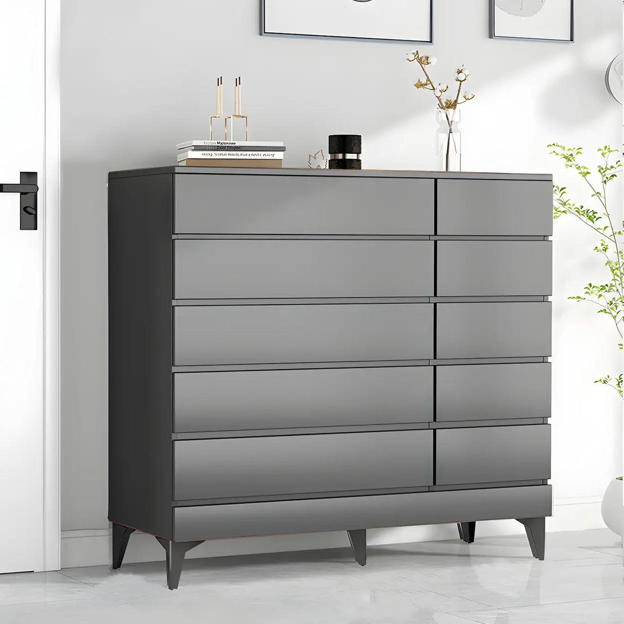 Dark Khaki Finish Oak Wood Dresser for Drawers Image - 39