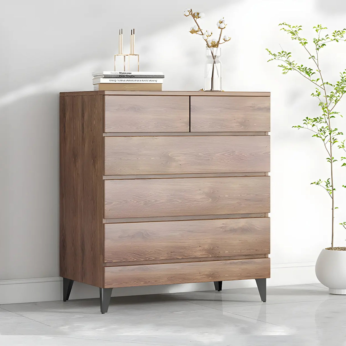 Dark Khaki Finish Oak Wood Dresser for Drawers Image - 4