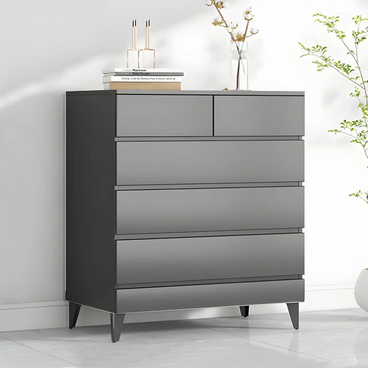 Dark Khaki Finish Oak Wood Dresser for Drawers Image - 5