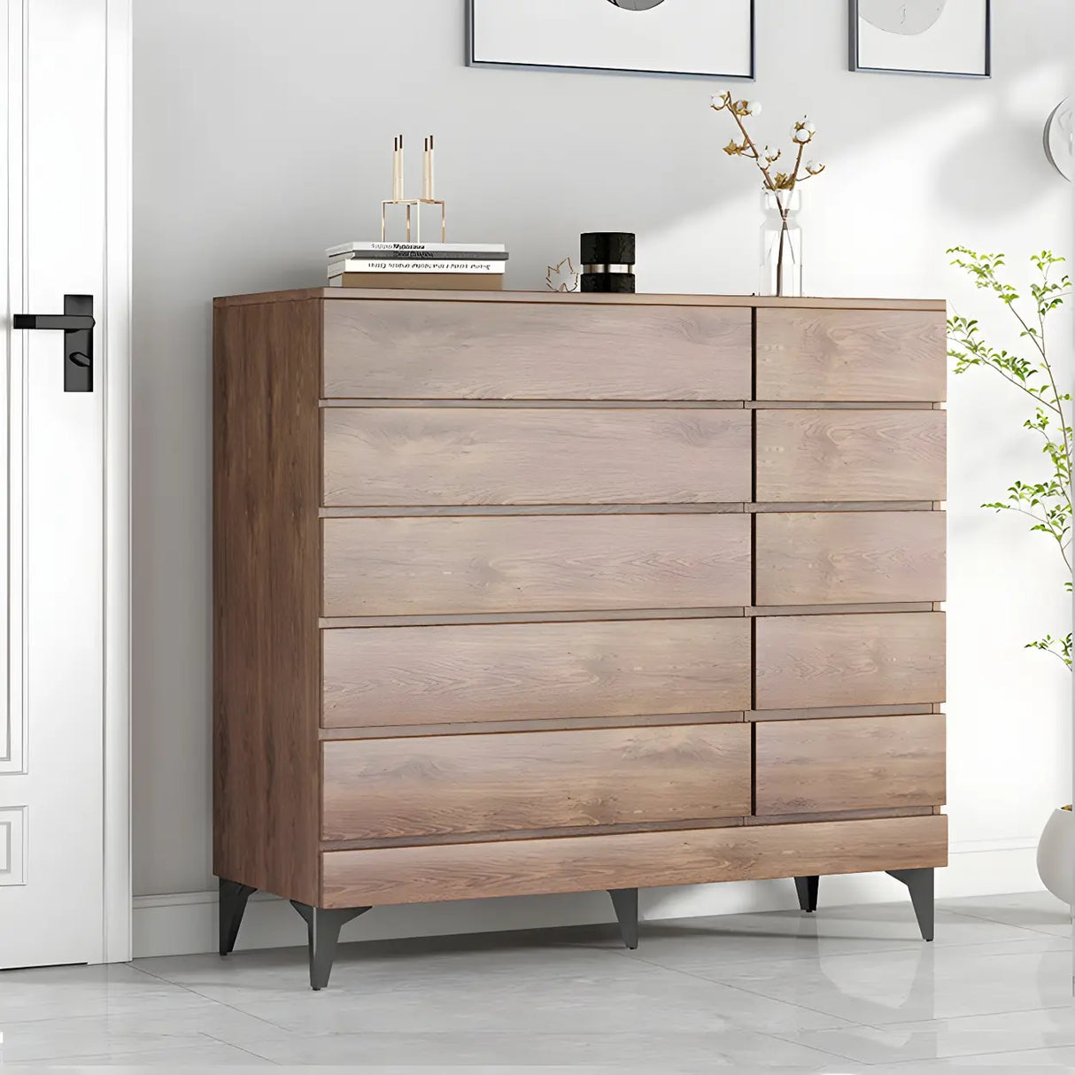 Dark Khaki Finish Oak Wood Dresser for Drawers Image - 7