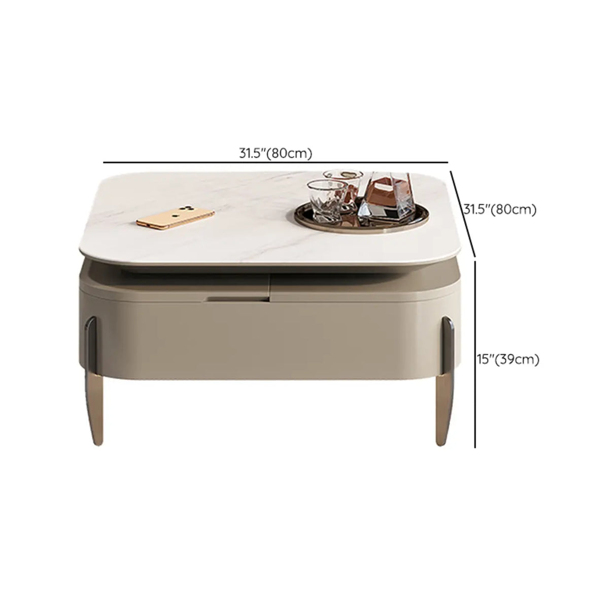 Dark Khaki Rectangle Stone Lift Top Storage Coffee Table