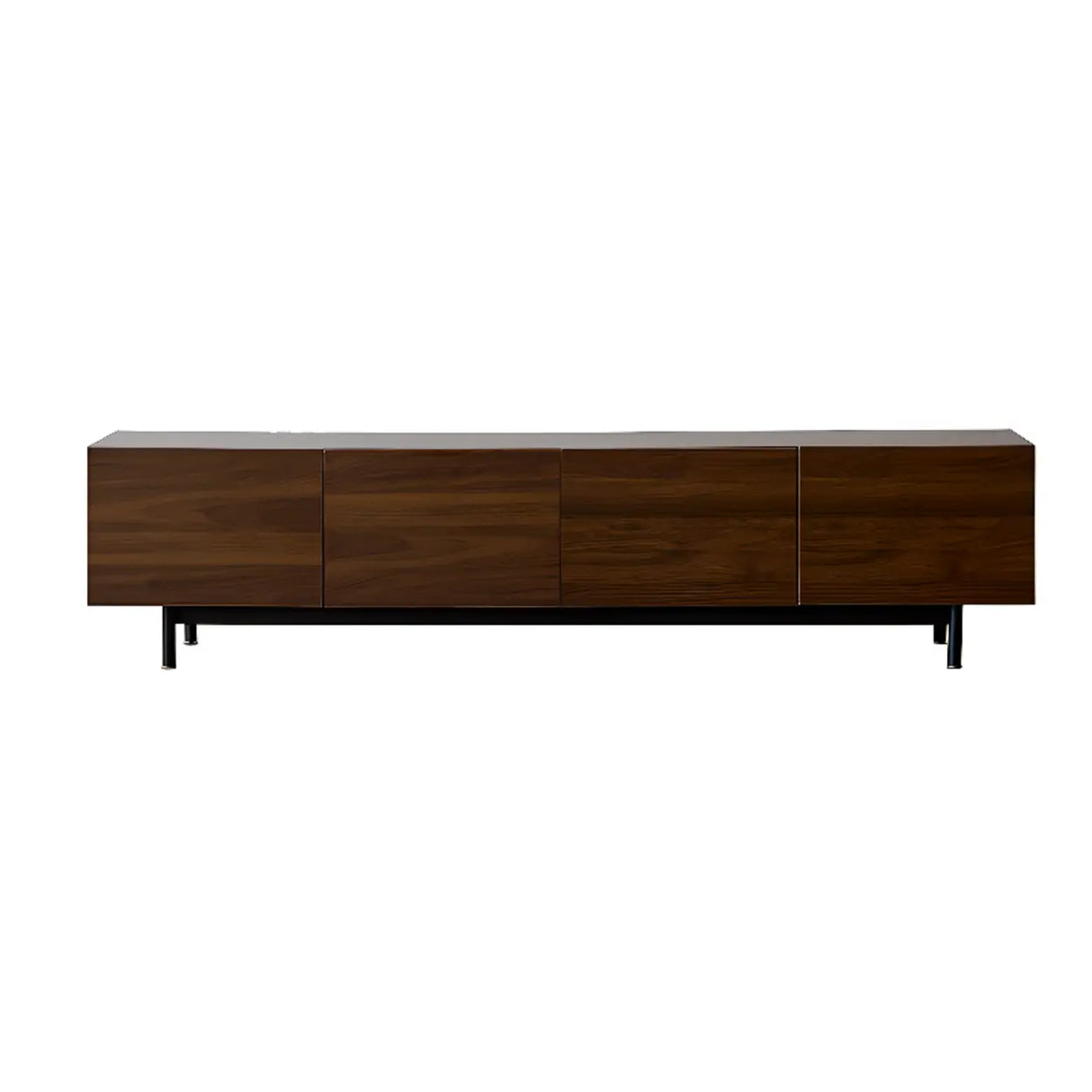 Dark Walnut Wood Cabinet Door Long Rectangle TV Stand Image - 16
