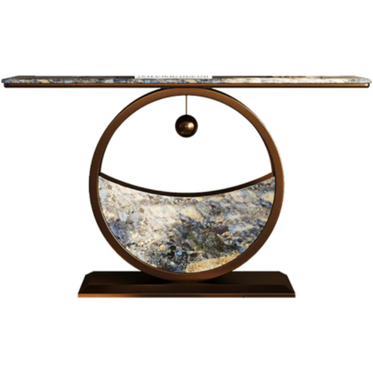 Decorative Abstract Oval Marble Top Bronze Console Table Image - 2