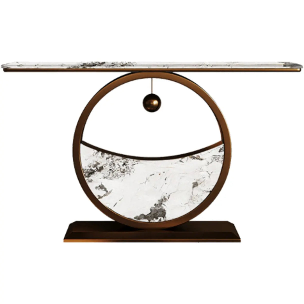 Decorative Abstract Oval Marble Top Bronze Console Table Image - 3