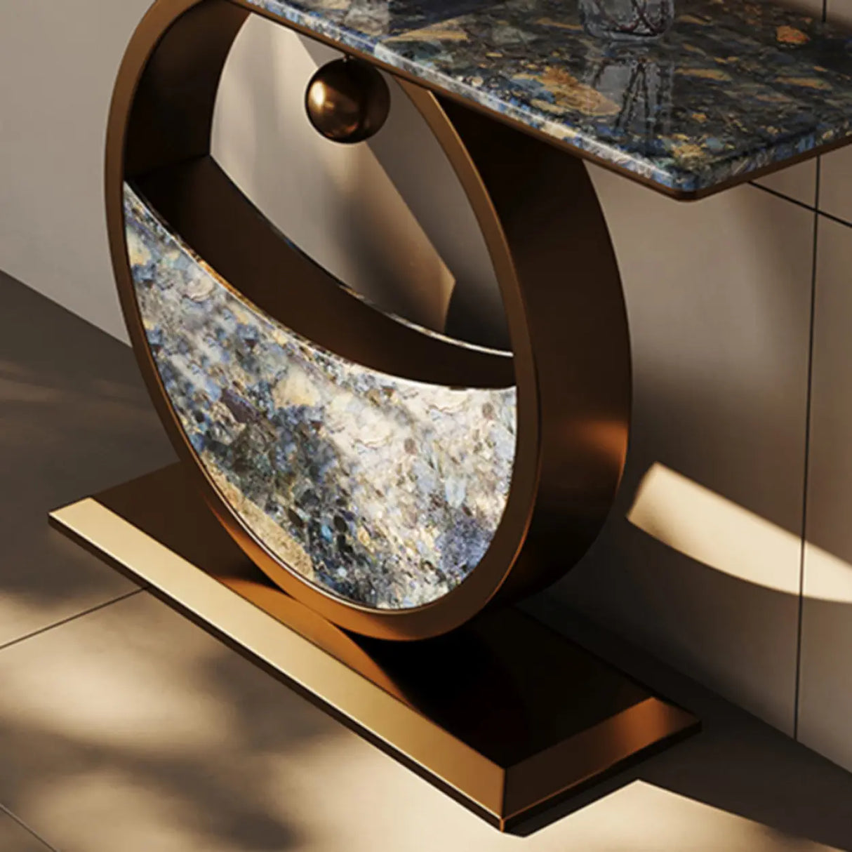 Decorative Abstract Oval Marble Top Bronze Console Table Image - 9