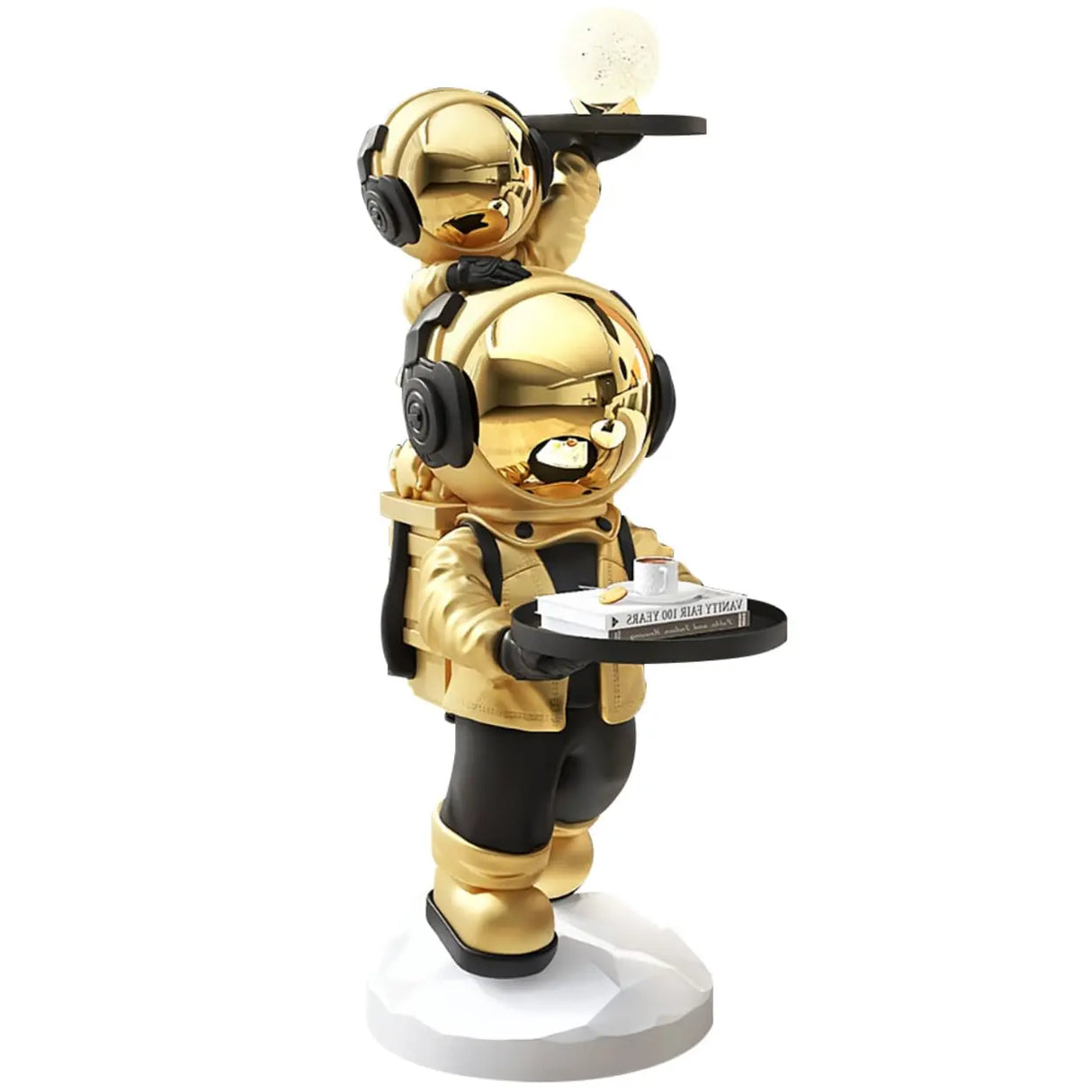 Decorative Astronaut Resin Gold 2 Sheleves Side Table Image - 4