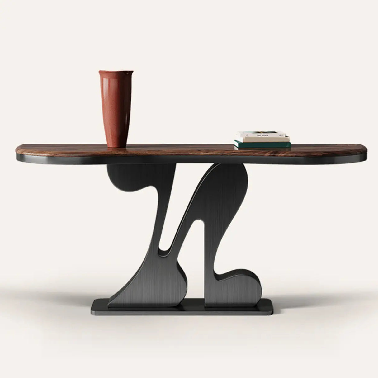 Decorative Black Irregular Abstract Walnut Console Table Image - 1
