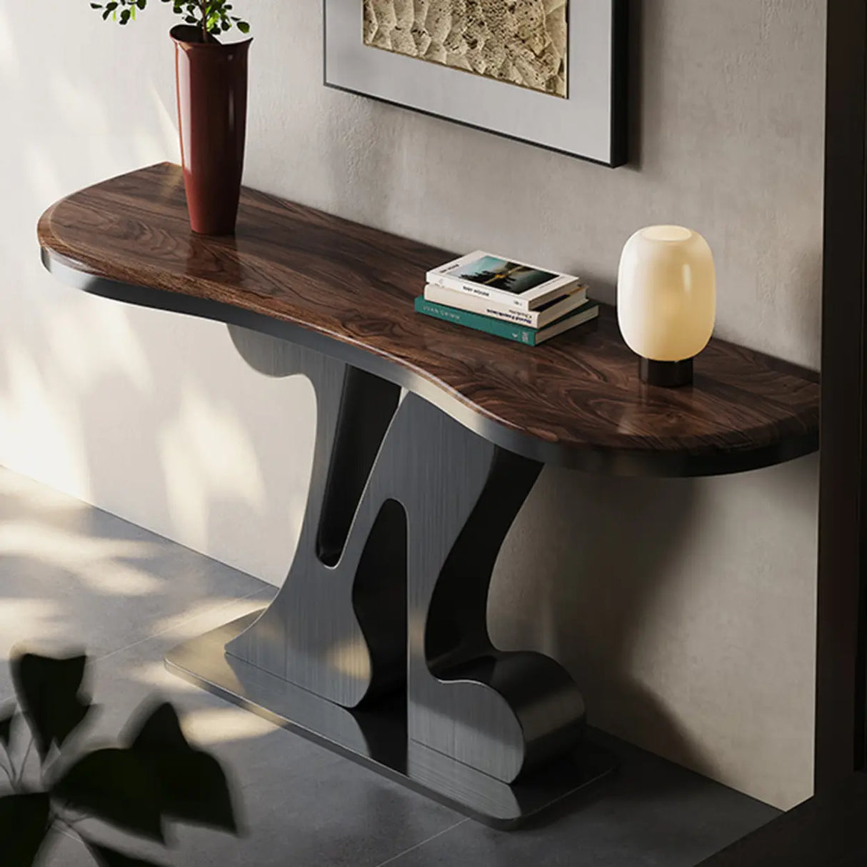 Decorative Black Irregular Abstract Walnut Console Table Image - 6