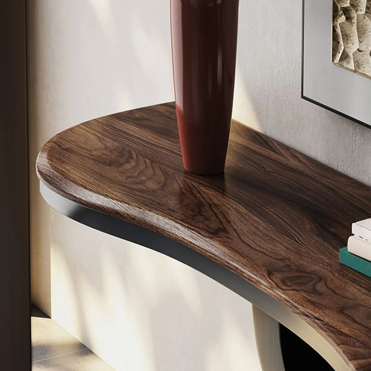 Decorative Black Irregular Abstract Walnut Console Table Image - 8