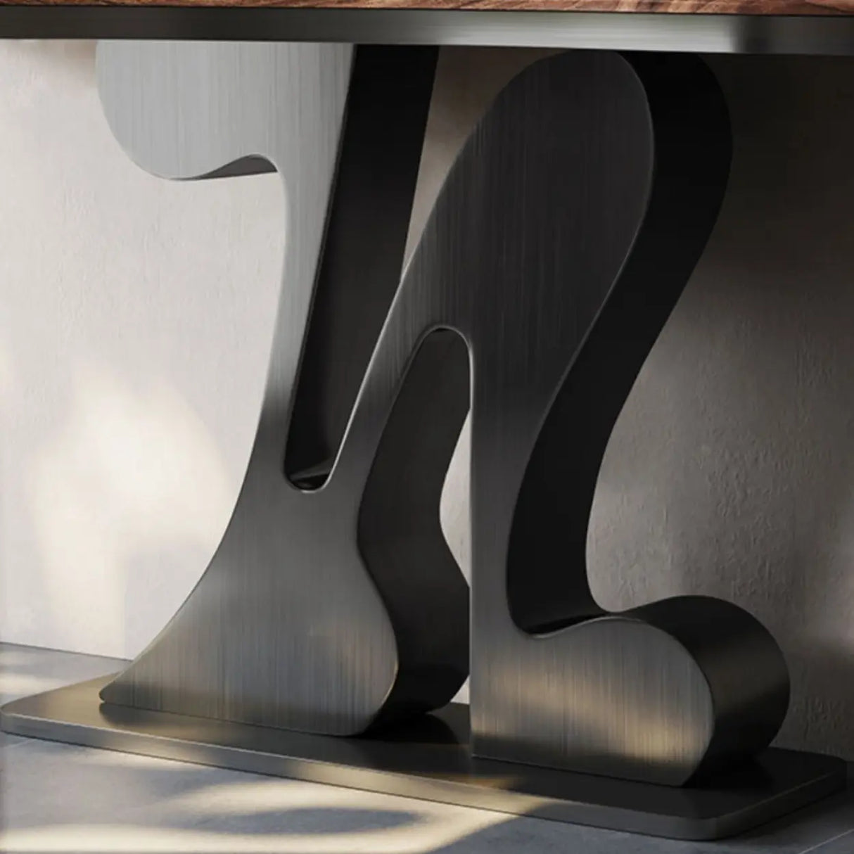 Decorative Black Irregular Abstract Walnut Console Table Image - 9