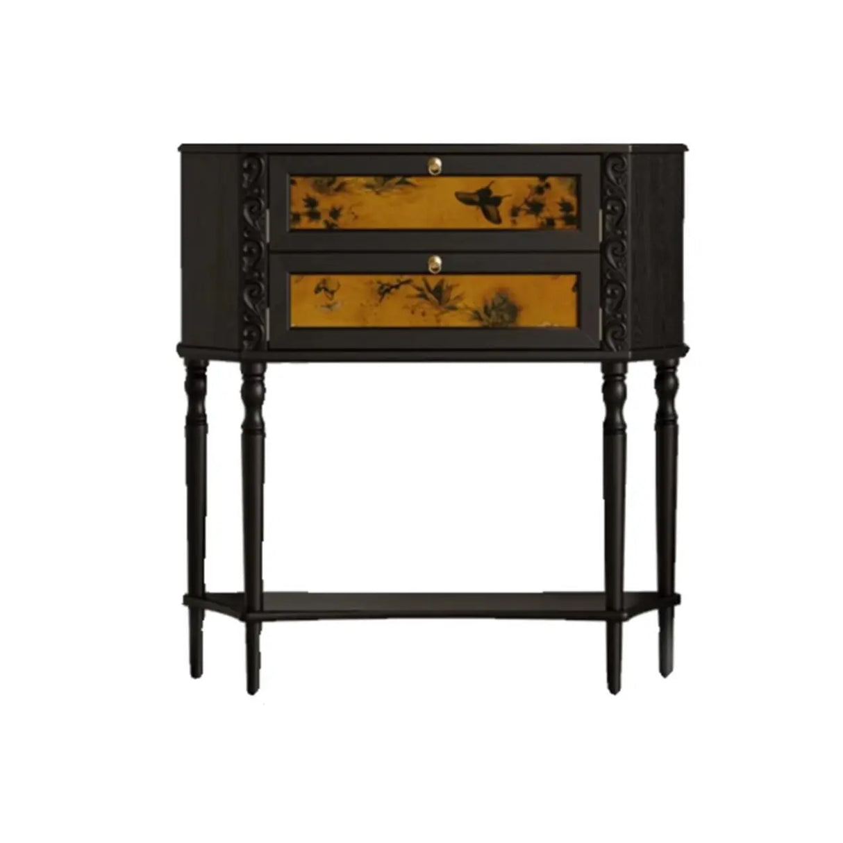 Decorative Black Wood Console Table with Ornate Drawers Image - 2