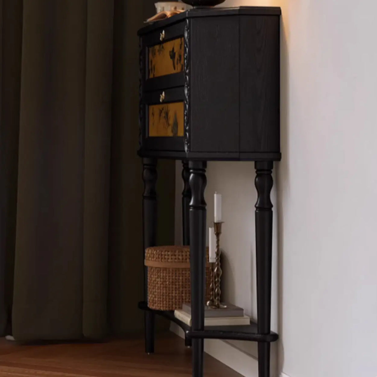 Decorative Black Wood Console Table with Ornate Drawers Image - 5