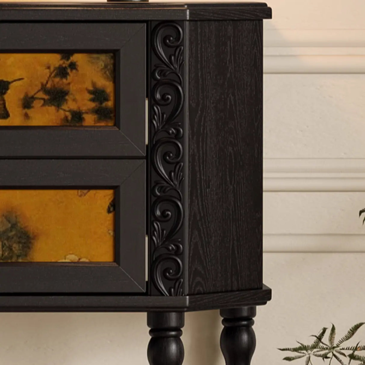 Decorative Black Wood Console Table with Ornate Drawers Image - 7