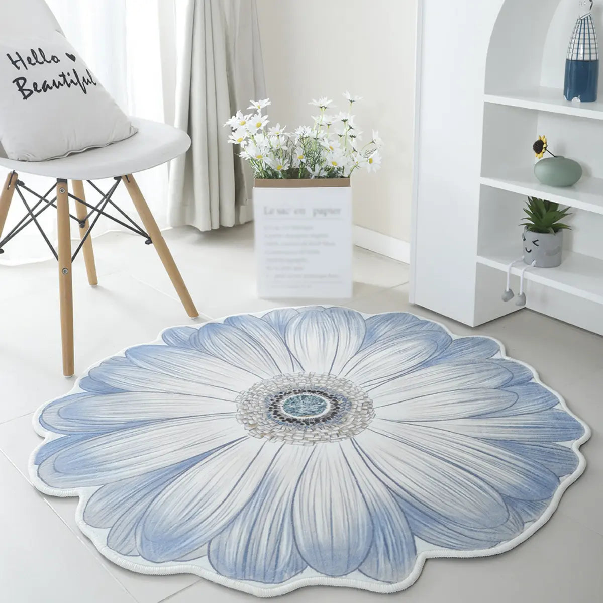 Decorative Blue Floral-Shaped Anti-Slip Area Rug Image - 1