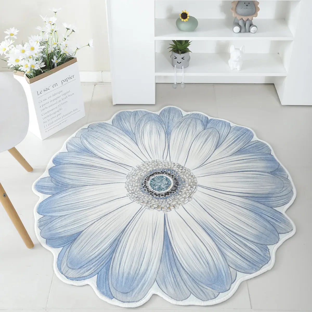 Decorative Blue Floral-Shaped Anti-Slip Area Rug Image - 11