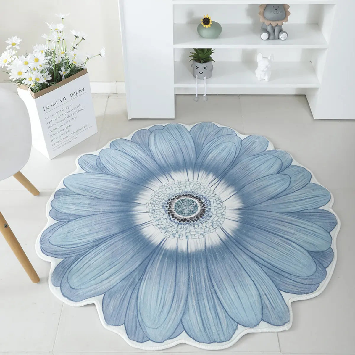 Decorative Blue Floral-Shaped Anti-Slip Area Rug Image - 13