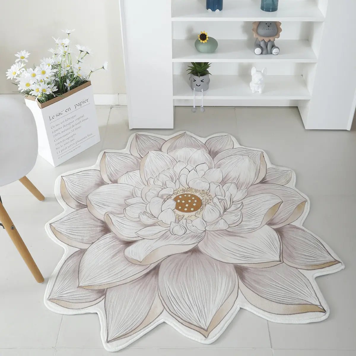 Decorative Blue Floral-Shaped Anti-Slip Area Rug Image - 14