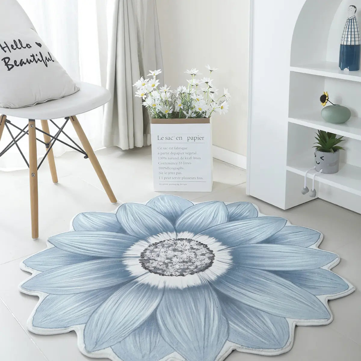 Decorative Blue Floral-Shaped Anti-Slip Area Rug Image - 16