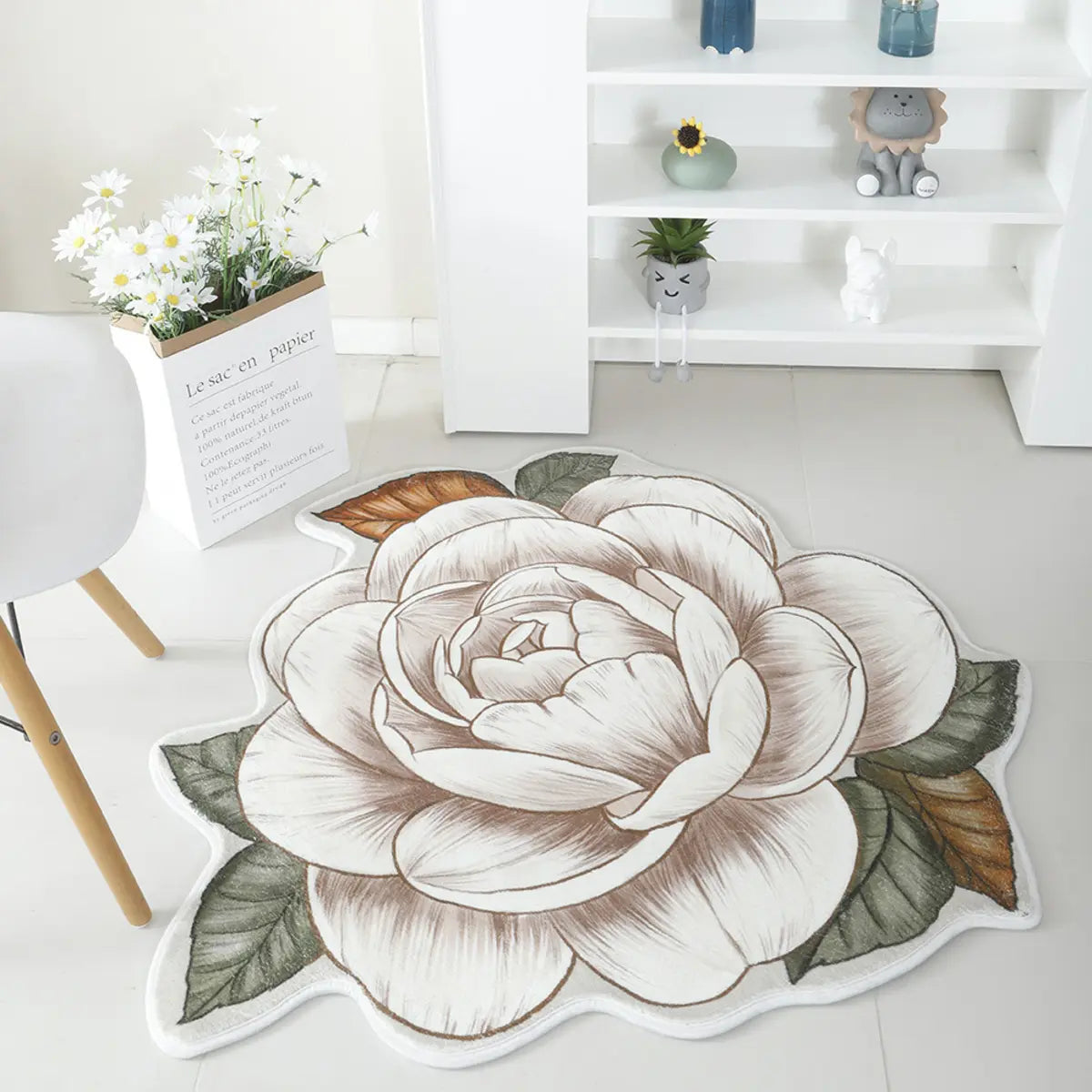Decorative Blue Floral-Shaped Anti-Slip Area Rug Image - 2