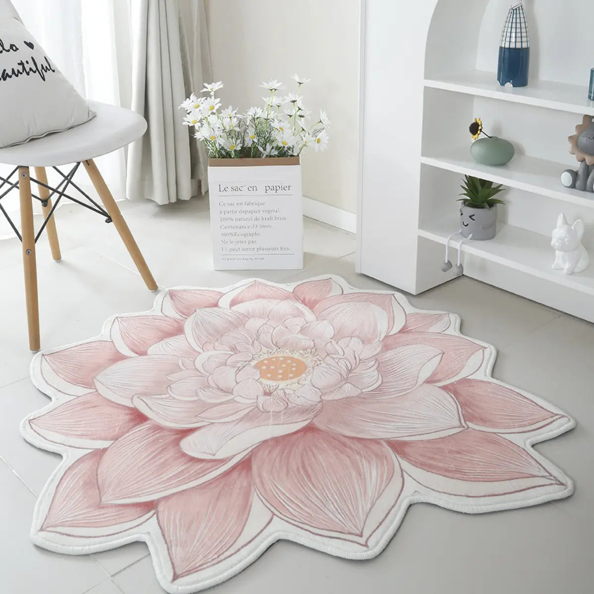 Decorative Blue Floral-Shaped Anti-Slip Area Rug Image - 3