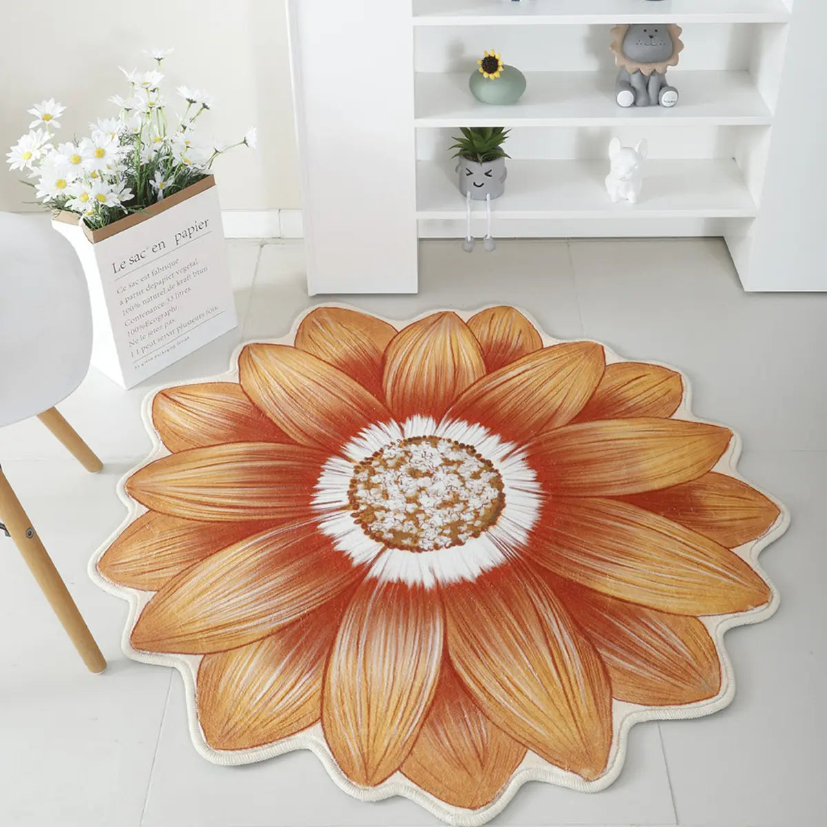Decorative Blue Floral-Shaped Anti-Slip Area Rug Image - 7