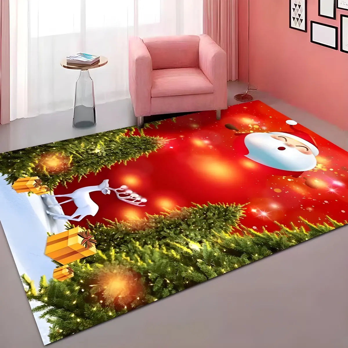 Decorative Christmas Red Polyester Santa Area Rug Image - 1