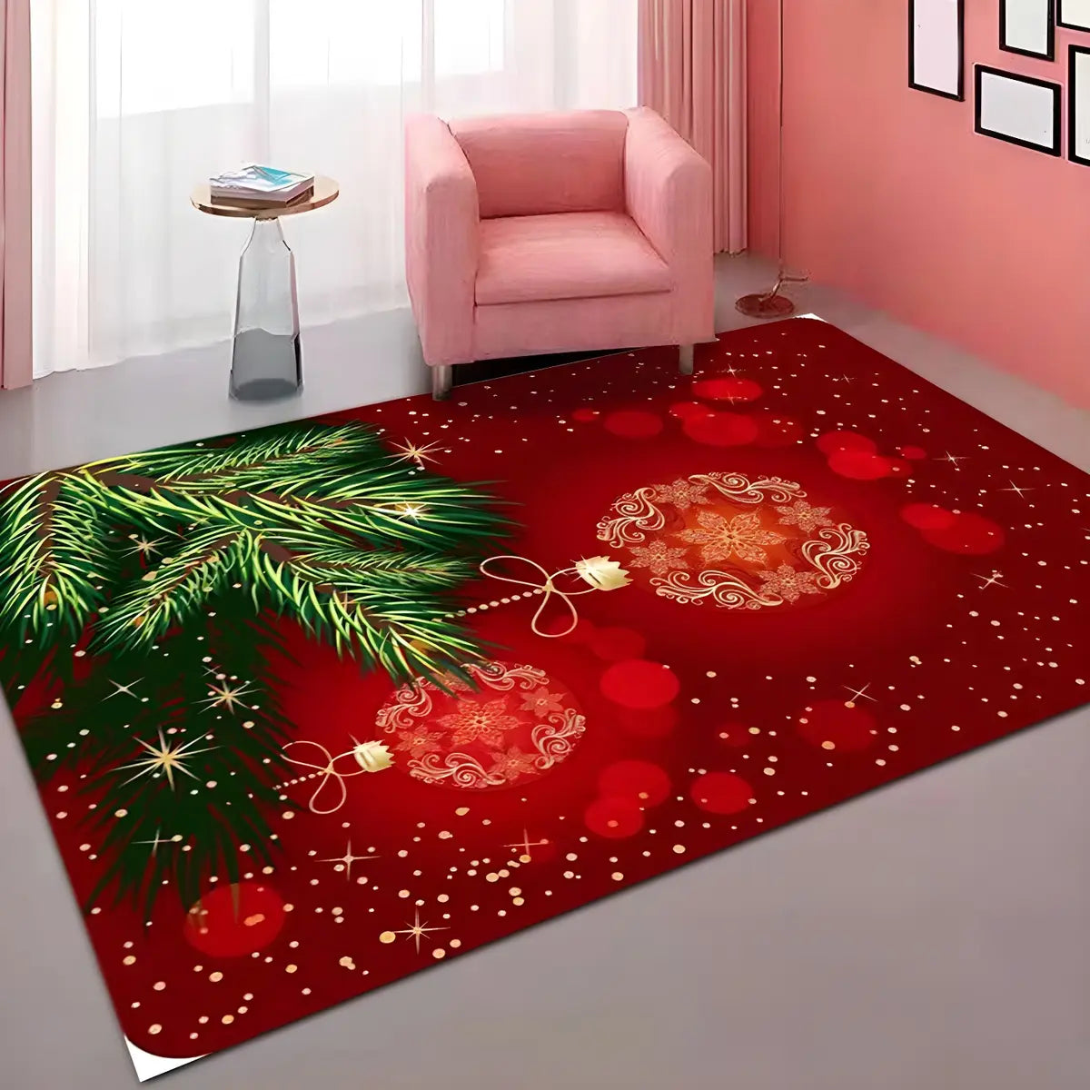 Decorative Christmas Red Polyester Santa Area Rug Image - 11