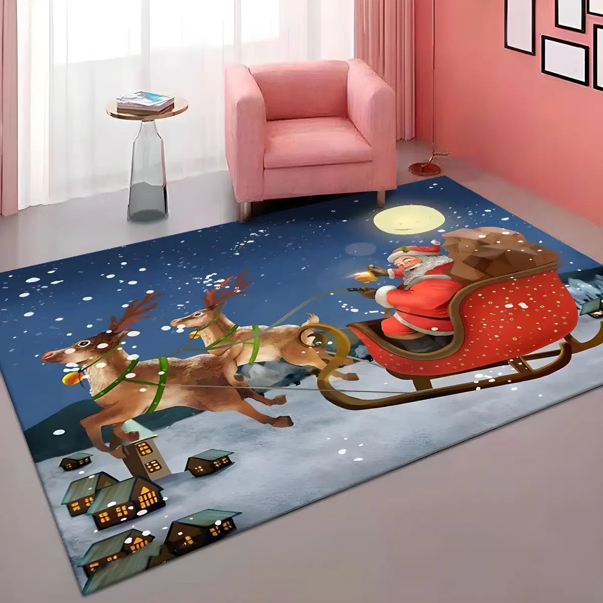 Decorative Christmas Red Polyester Santa Area Rug Image - 12