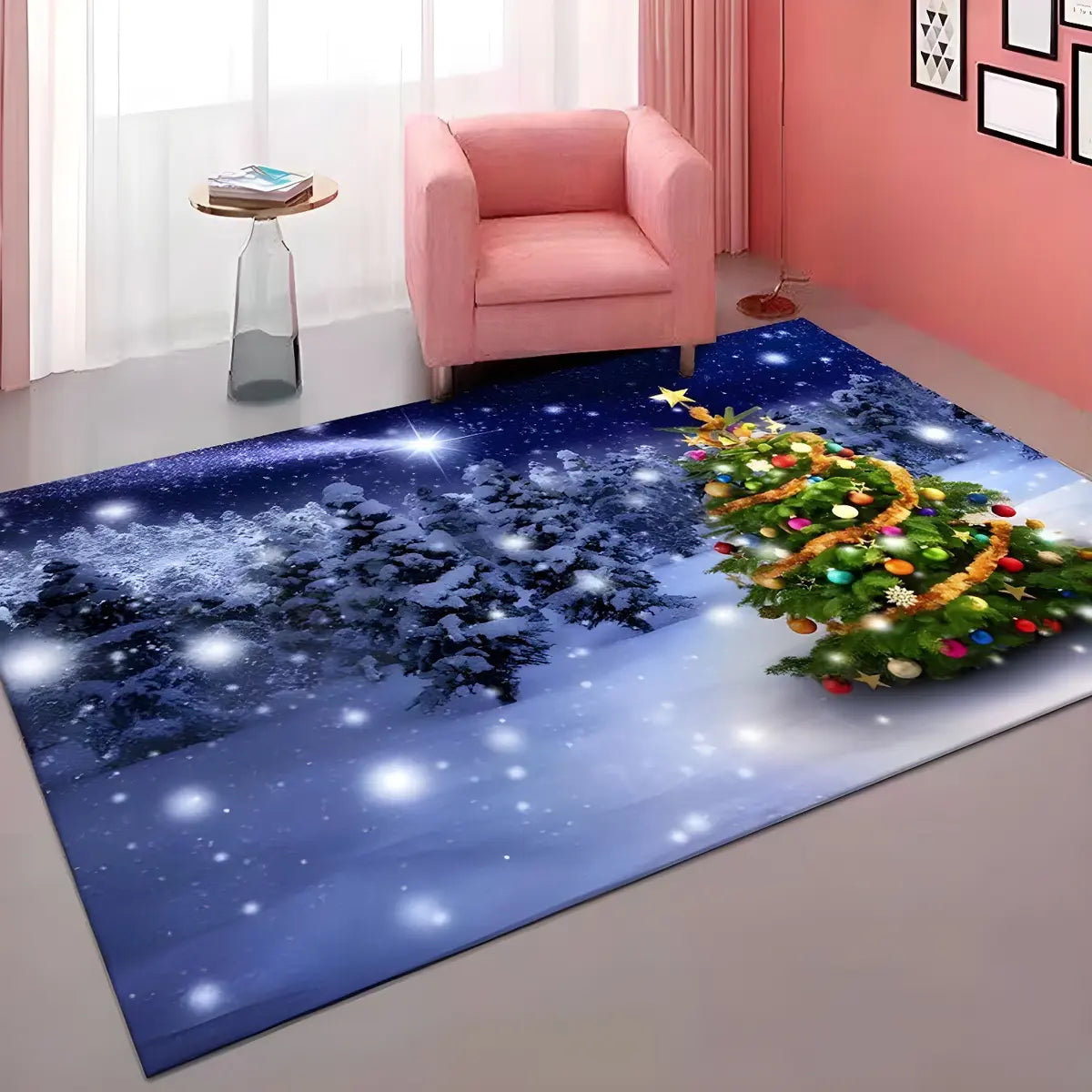 Decorative Christmas Red Polyester Santa Area Rug Image - 3