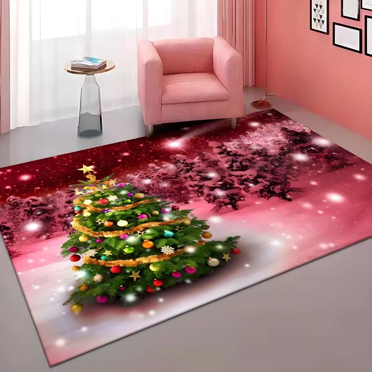Decorative Christmas Red Polyester Santa Area Rug Image - 4