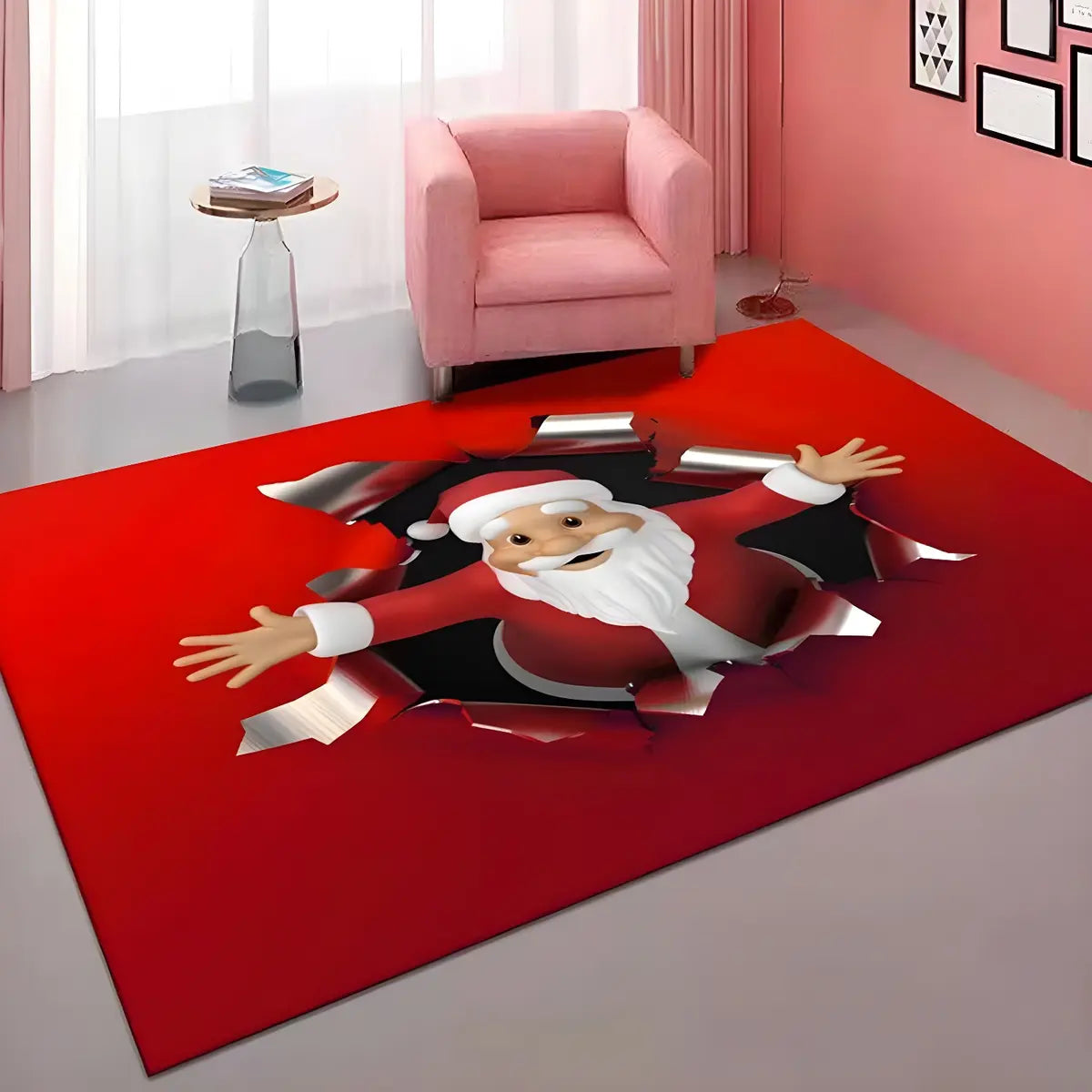 Decorative Christmas Red Polyester Santa Area Rug Image - 5
