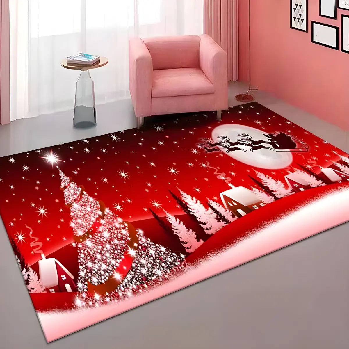 Decorative Christmas Red Polyester Santa Area Rug Image - 7