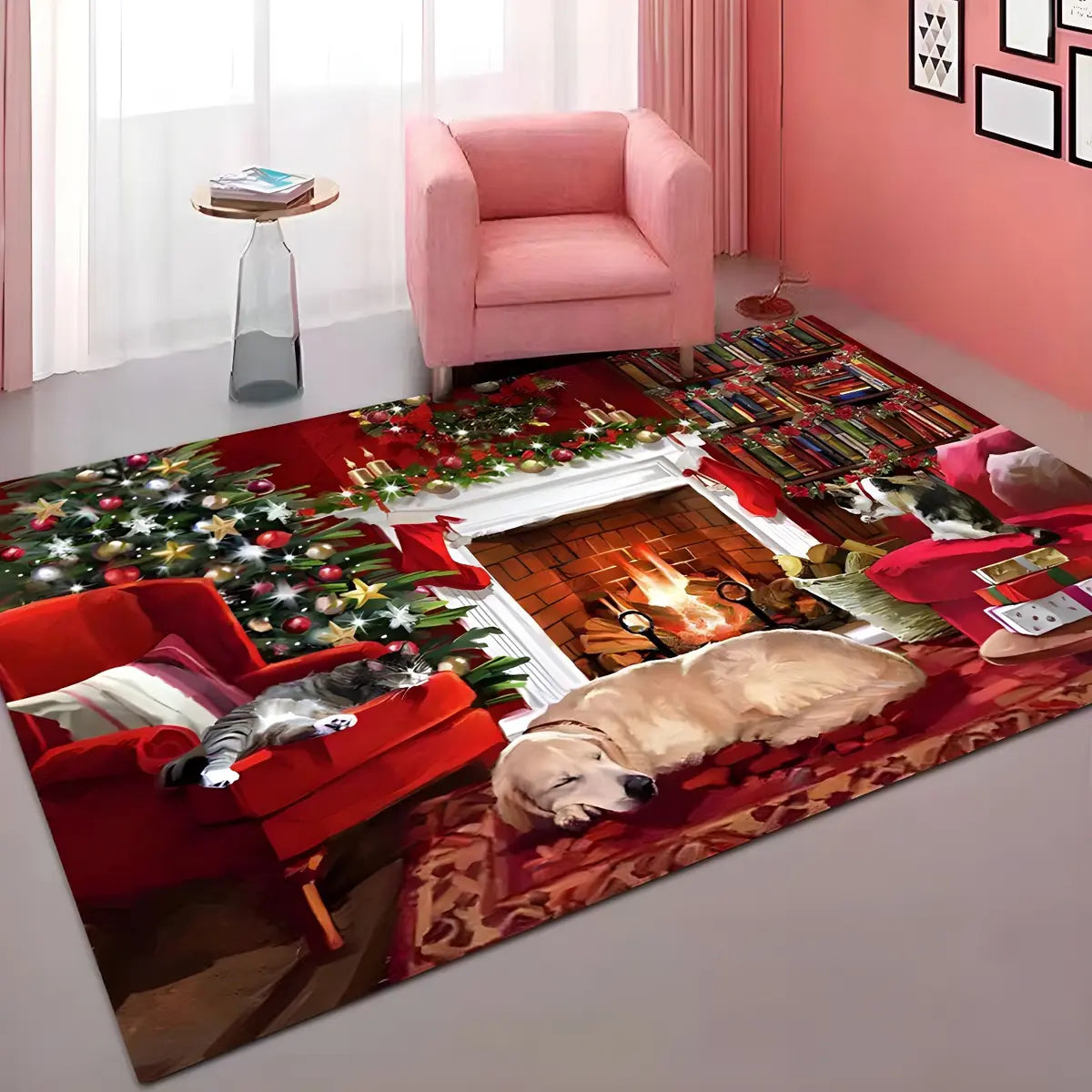 Decorative Christmas Red Polyester Santa Area Rug Image - 8