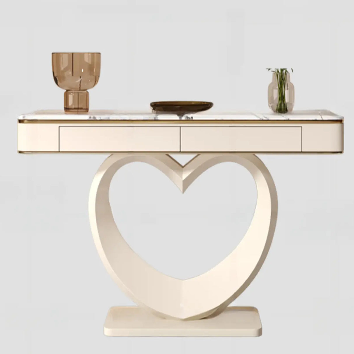 Decorative Curved Marble-Top Cream Storage Console Table Image - 10