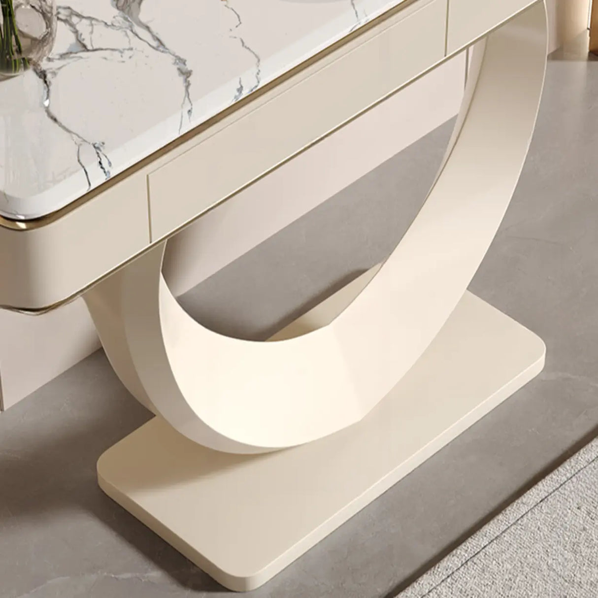Decorative Curved Marble-Top Cream Storage Console Table Image - 13