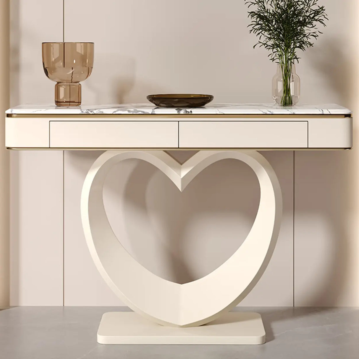 Decorative Curved Marble-Top Cream Storage Console Table Image - 4