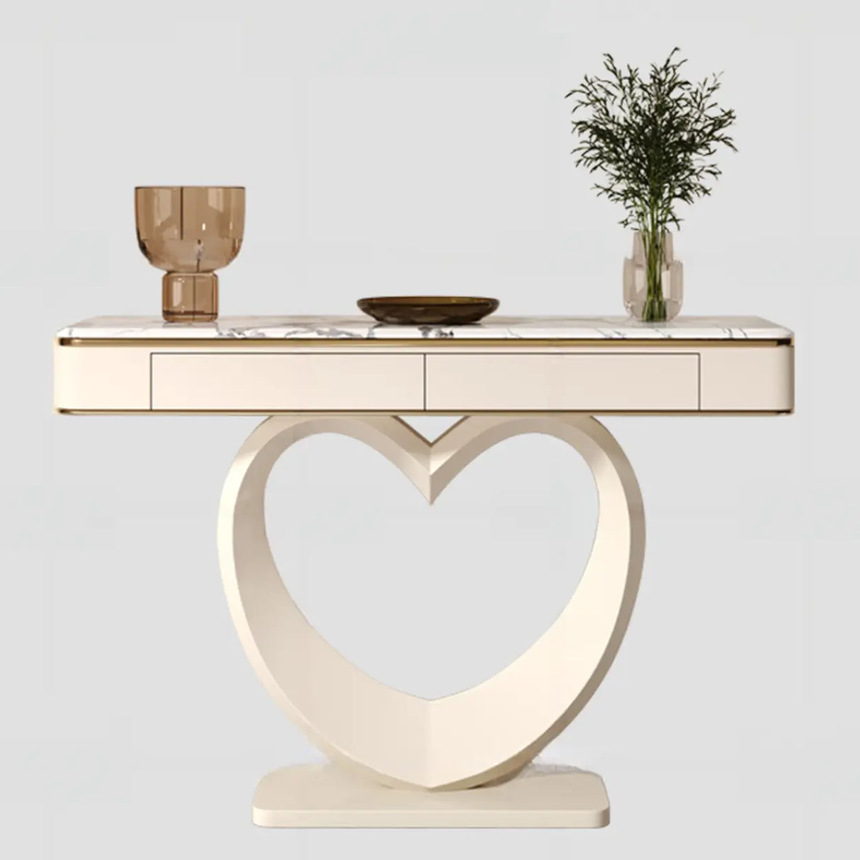 Decorative Curved Marble-Top Cream Storage Console Table Image - 7