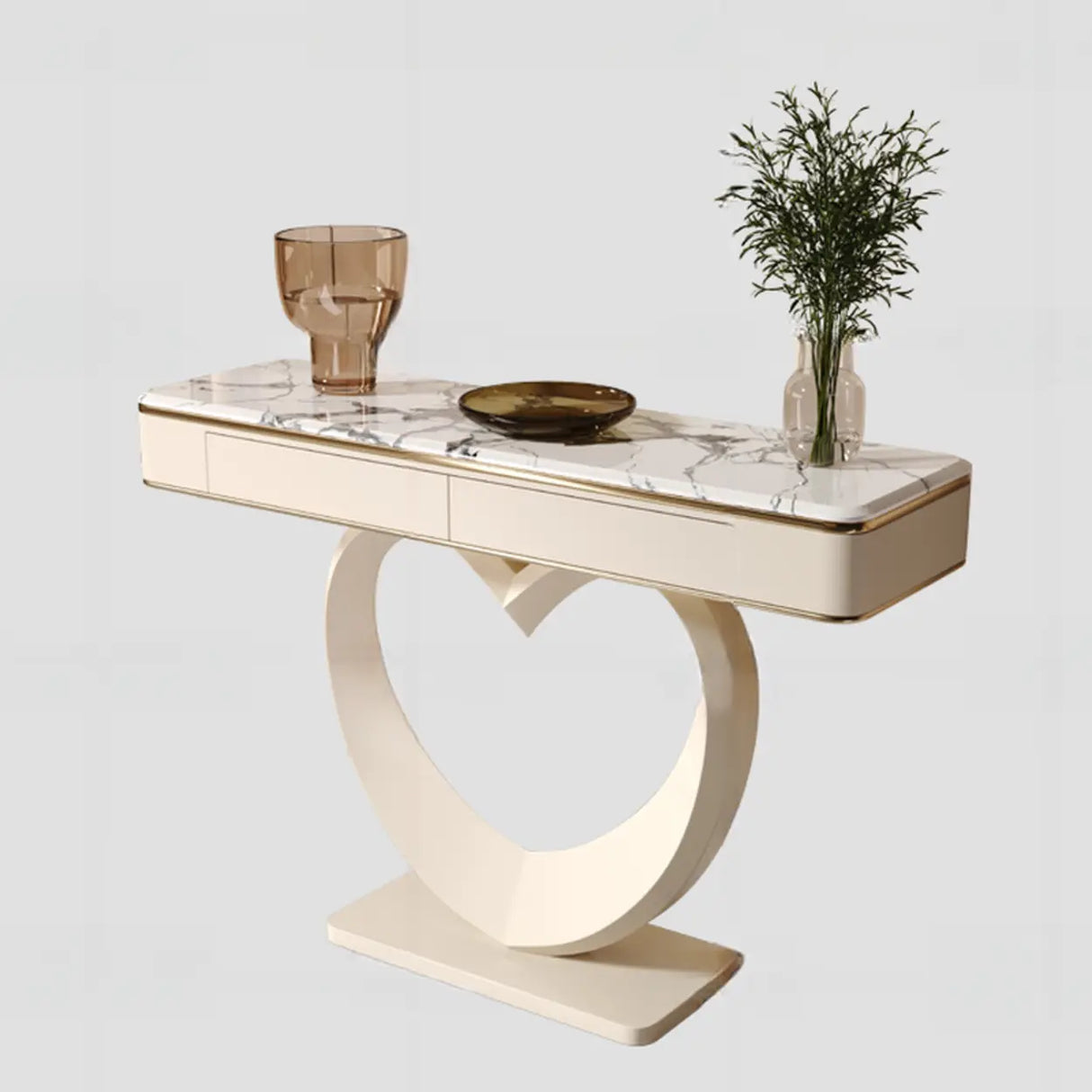 Decorative Curved Marble-Top Cream Storage Console Table Image - 8