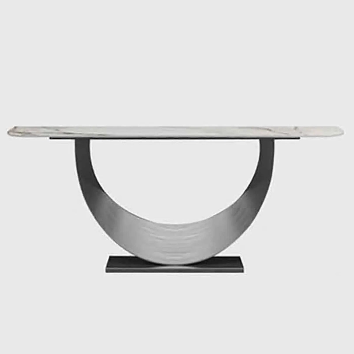 Decorative Curved Marble-Top Gold Accents Console Table Image - 2