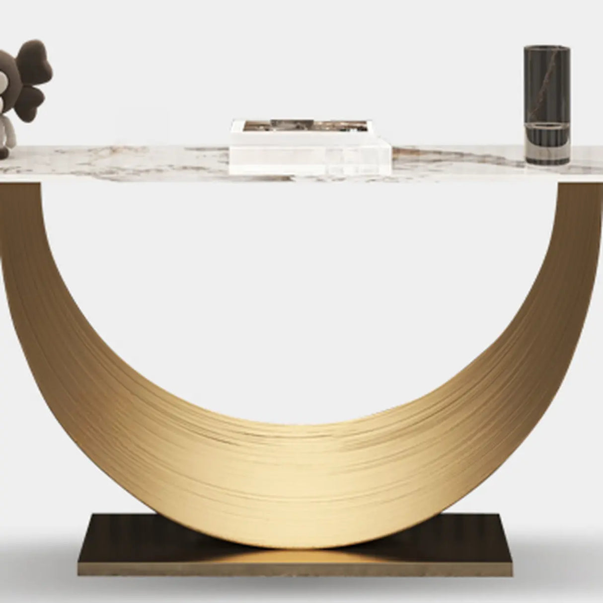 Decorative Curved Marble-Top Gold Accents Console Table Image - 6