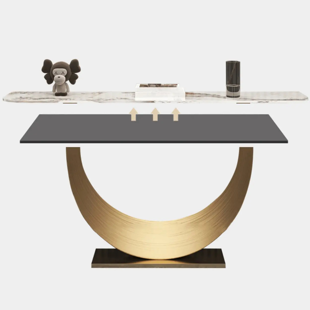 Decorative Curved Marble-Top Gold Accents Console Table Image - 8