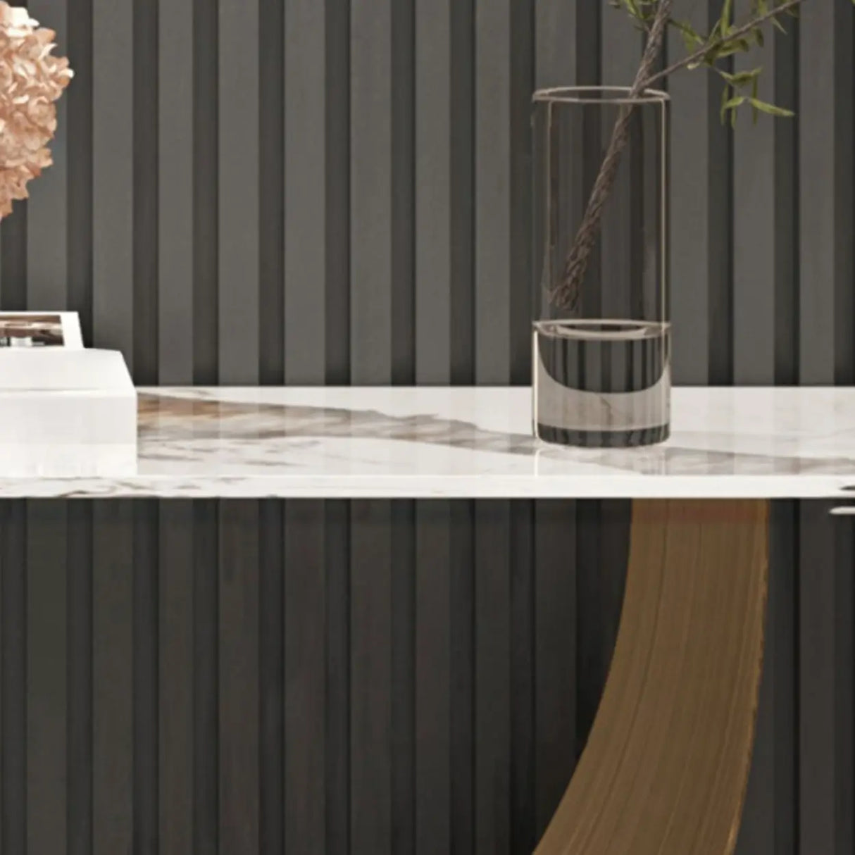 Decorative Curved Marble-Top Gold Accents Console Table Image - 9