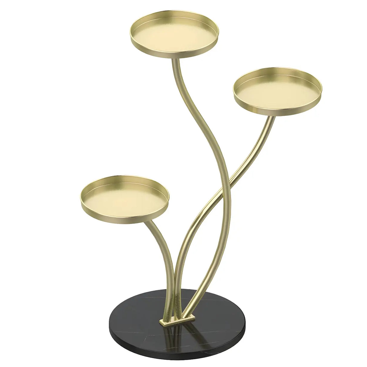 Decorative Curved Metal Gold 3 Tiers Stone Plant Stand Image - 9